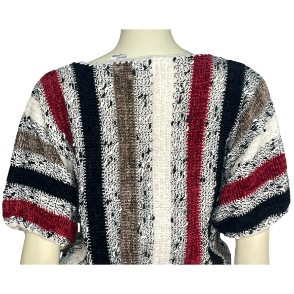 Vintage 80s Bonnie Bill Sz S Slouchy Pullover Knit Sweater Short Sleeves Striped - Picture 2 of 7